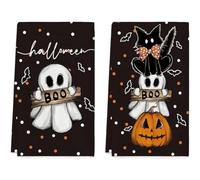 Fituenly Lot De 2 Torchons De Cuisine Halloween, Torchons À Main Motif Citrouille Effrayant, Torchons De Séchage pour Cuisine, Maison, Le Salon, Salle À Manger, Décoration De Table