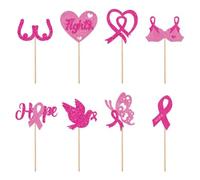 Fituenly Lot de 48 Décorations pour Cupcakes De Sensibilisation Au Cancer du Sein, Ruban Rose Pailleté, Dents pour Cupcakes, Décorations pour Gâteaux De Fête sur Le Thème du Sein, Santé des Femmes,
