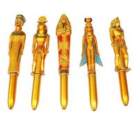 Fituenly Lot de 5 stylos à Bille, Stylo à Bille du Pharaon égyptien en Or avec Encre Bleue, Fourniture de Bureau et d'école.