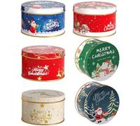 Fituenly Lot De 6 Boîtes De Noël Rondes en Métal pour Bonbons, Biscuits, Épices, Thé, Bonbons Gâteaux