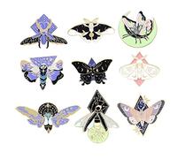 Fituenly Papillon Pins 9pcs Coloré Goth Épinglettes Moth Broches Badges Bijoux pour Sacs À Dos Vêtements Casquettes Modèle aléatoire