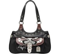 Fituenly Sacs Gothiques Punk Y2k pour Femmes, Style Harajuku, Patchwork De Cuir, À Main Décontracté, Bandoulière Noir Vintage Chic