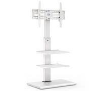 FITUEYES Meuble TV au Sol avec Base en Fer 3 étagères pour écran 32 à 75 Pouces Inclinaison pivotante Hauteur réglable Hold 40 kg Max VESA 600x400 mm Blanc FT-S3602MW