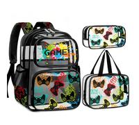 Fitvc Lot de 3 sacs à dos transparents pour garçons - Sac à dos transparent avec sac à déjeuner transparent et trousse à crayons transparente pour l'école - Sac à dos transparent robuste pour garçons