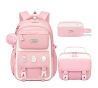 Fitvc Sac à dos d'école pour filles - Joli sac à dos d'école pour filles avec plusieurs poches de grande capacité, Ensemble sac à dos rose et blanc