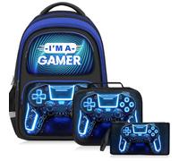 Fitvc Sac à dos pour garçons, sac à dos pour l'école primaire, Ensemble sac à dos Gamer Blue