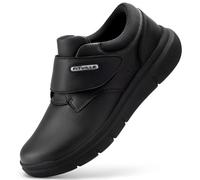 FitVille Chaussures pour Hommes en Cuir Sneaker Décontractées pour Pieds Larges Basket Scratch Réglable Noir 42 EU X-Large