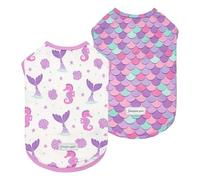 Fitwarm Lot de 2 chemises pour chien, protection solaire UPF 50+ motif sirène et écaille, gilet léger et rafraîchissant, séchage rapide, vêtements d'été pour petits chiens et filles, violet, rose
