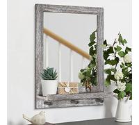 Fitwish Miroir de salle bain rustique avec étagère - mural étagères pour salon, chambre à coucher, entrée, cadre en bois décoration murale, marron, facile accrocher, Marron Rustique, 42x58cm