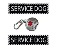 FITZNORA Lot de 2 écussons pour chien de service et étiquette à l'arrière avec pendentif pour harnais et collier (taille XS, 9,6 x 2,5 cm)