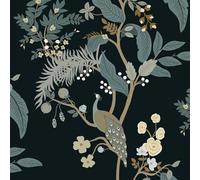 Fiula Papier Peint Autocollant - 41 Cm X 10 M - Motif Fleurs Oiseaux - Noir - Film Décoratif Imperméable - Vinyle Vintage - Revêtement Mural - Pour Salon, Chambre À Coucher, Meubles - Jaune