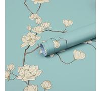 Fiula Papier Peint Fleur 44cmx3m Bleu Papier Adhesif pour Meuble Papier Autocollant pour Meuble Meuble Vintage Papier Adhésif Décoratif Papier Peint Feuillages Salon Chambre à Coucher Imperméable