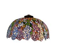 Fiunkes Abat-jour de rechange en verre teinté glycine violet bleu de 22 pouces pour lampe de table, plafonnier, lampadaire, style Tiffany, feuilles vertes et fleurs avec perles rouges et blanches.