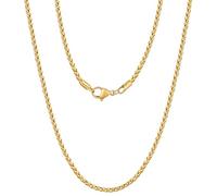 Fiusem Chaînes de blé pour homme et femme, 2/2,5/3/4/5 mm, ton argenté/plaqué or 14 carats/noir, collier en acier inoxydable pour homme 40,6 à 71,1 cm, 24 Inches, Acier inoxydable, Pas de pierre