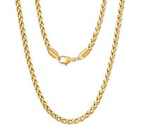 Fiusem Chaînes de blé pour homme et femme, 2/2,5/3/4/5 mm, ton argenté/plaqué or 14 carats/noir, collier en acier inoxydable pour homme 40,6 à 71,1 cm, 26 Inches, Acier inoxydable, Pas de pierre