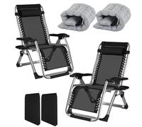 Fiutazge 2Pcs 65cm Largeur Bain de Soleil Chaise Longue Jardin Exterieur,Transat de Plage Pliable ave Rembourrage,Tête,Porte-Boisson,Dossier Réglable, Respirantes,pour Patio,Plage,Piscine-Gris