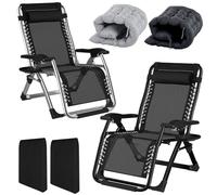 Fiutazge 2Pcs 77cm Ultra-Large Chaise Longue Interieur,Zero Gravity Fauteuil Relax Pliant ave Rembourrage,TêTe De Lit Amovible,Porte-Boisson,pour Patio,Plage,Piscine-Capacité 260kg,Gray+Noir