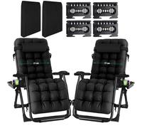 Fiutazge 2Pcs 77cm Ultra-Large Chaise Longue Jardin Exterieur,Zero Gravity Transat De Plage Pliable avec Coussin,Appui-tête,Porte-Boisson pour Patio,Plage,Piscine,Capacité 260kg-Noir
