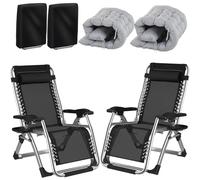 Fiutazge 2Pcs 83cm Ultra-Large chaises Longues de Jardin Ultra Larges Pliables avec Coussin, Porte-gobelet et Repose-tête, Dossier réglable, Respirantes, pour Piscine, Jardin, terrasse, Gris