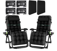 Fiutazge 2Pcs Bain de Soleil Chaise Longue Pliante,Chaise de Gravité Zéro avec Coussin Premium,Appui-tête,Porte-Boisson,Sac,Fauteuil de Jardin pour Patio,Plage,Piscine,Balcon,Capacité 240kg-Noir