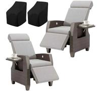 Fiutazge 2Pcs Fauteuil Relax en Rotin,Chaise Longue Jardin avec Coussin,Dossier Réglable,Table Latérale,Transat Jardin Exterieur,Bain de Soleil pour Intérieur,Extérieur,Beige