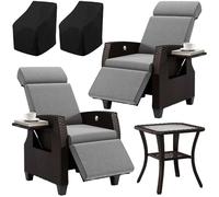 Fiutazge 3Pcs Fauteuil Relax en Rotin,Chaise Longue Jardin avec Coussin,Dossier Réglable,Table Basse Salon,Transat Jardin Exterieur,Bain de Soleil pour Intérieur,Extérieur,Gris