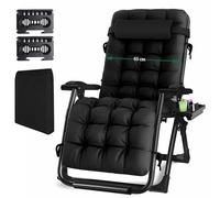 Fiutazge 65cm Large Chaise Longue Jardin Exterieur,Zero Gravity Transat De Plage Pliable avec Coussin,Appui-tête,Porte-Boisson pour Patio,Plage,Piscine,Capacité 240kg,Noir