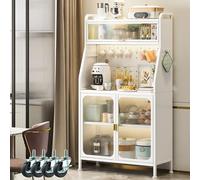 Fiutazge Buffet Haut Cuisine avec roulettes et Étagères Réglables,Installation sans Vis,Meuble de Rangement avec Plan de Travail,Vaisselier,Armoire pour Salle à Manger,Salon 160x66x36cm Blanc