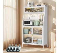 Fiutazge Buffet Haut Cuisine avec roulettes et Étagères Réglables,Installation sans Vis,Meuble de Rangement avec Plan de Travail,Vaisselier,Armoire pour Salle à Manger,Salon 160x86x36cm Blanc