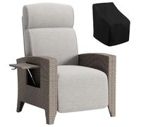 Fiutazge Chaise Longue Bain de Soleil en Rotin avec Dossier Réglable,Coussin Zippé,Fauteuil Relax Jardin pour Balcon Terrasse Veranda,Rotin Marron et Coussin Beige-Porte Gobelet Droite