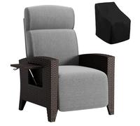 Fiutazge Chaise Longue Bain de Soleil en Rotin avec Dossier Réglable,Coussin Zippé,Fauteuil Relax Jardin pour Balcon Terrasse Veranda,Rotin Noir et Coussin Gris-Porte Gobelet Droite