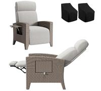 Fiutazge Set de 2X Chaise Longue Bain de Soleil en Rotin avec Dossier Réglable,Coussin épais Amovible et Lavable,Fauteuil Relax Jardin pour Balcon Terrasse Veranda,Rotin Marron et Coussin Beige