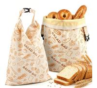 FIVAVA Lot de 2 sacs à pain en toile d'abeille avec fermeture éclair pour le stockage du pain, pour garder le pain, le levain et le pain grillé au frais