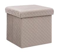 Five - 2 en 1 Pouf et Coffre de Rangement en Velours Beige Lin 31 x 31 cm