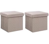 Five - 2 en 1 Pouf et Coffre de Rangement en Velours Beige Lin 31 x 31 cm (Lot de 2)