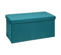 Five - 2 en 1 Pouf pliant double et Coffre de rangement en Velours Bleu 76 x 38 cm