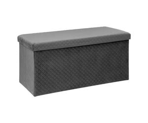 Five - 2 en 1 Pouf pliant double et Coffre de rangement en Velours Gris 76 x 38 cm