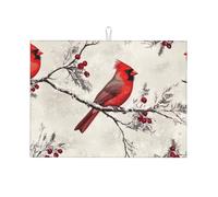 Five Birds are On The Snowy Branch Grand tapis égouttoir en microfibre réutilisable lavable pour accessoire de cuisine 45,7 x 61 cm