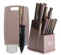 FIVE COWS Couteau Cuisine, 16 pièces, Bloc couteaux de cuisine avec Affûteur Intégré, avec planche a decouper, ciseaux de cuisine et couteaux de chef, Couteaux et Ustensiles de Cuisine(Violet)