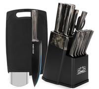 FIVE COWS Couteau Cuisine, 16 pièces, Bloc couteaux de cuisine avec Affûteur Intégré, avec planche a decouper, ciseaux de cuisine et couteaux de chef, Couteaux et Ustensiles de Cuisine(Noir)