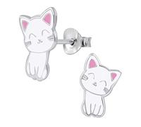 FIVE-D Boucles d'oreilles pour enfant en argent 925 avec petit chat dans un étui à bijoux, Onesize, Argent sterling, Pas de gemme