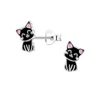 FIVE-D Boucles d'oreilles pour enfant en argent 925 avec petit chat dans un étui à bijoux, Onesize, Argent sterling, Pas de gemme
