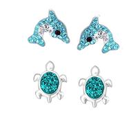 FIVE-D Boucles d'oreilles pour enfants - Tortue de dauphin en argent 925 - Boucles d'oreilles de qualité supérieure pour fille - Coffret cadeau bijoux pour enfants, Onesize, Argent sterling, Pas de