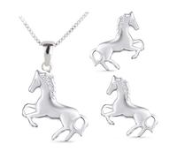 FIVE-D Pendentif avec chaîne et boucles d'oreilles pour enfant en argent 925 - Cheval poney - Dans un étui à bijoux, argent 925