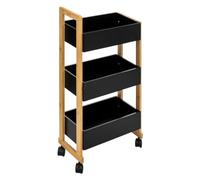 Five - Desserte roulante de Salle de Bain 3 Niveaux en Bambou et Bois Noir H 80 cm