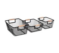 Five - Lot de 3 Paniers de Rangement en Métal Noir et Bois de Pin