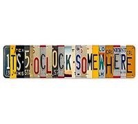 Five O Clock Somewhere Décoration murale unique en métal pour la maison, bar, dîner, pub, 40,6 x 10,2 cm, décoration de cuisine amusante, panneau de boisson unique, panneaux de bar amusants, panneaux