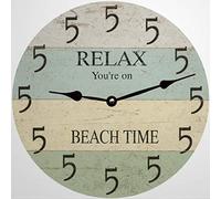 Five O'Clock Coastal - Détendez-Vous À La Plage Ronde Horloge Murale sans Tic-Tac Cuisine Horloge Silencieuse Pendule Murale pour Chambre Salon Hôtel 25Cm