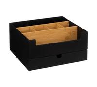 Organiseur De Salle De Bain Rangement Maquillage 1 Tiroir Et 9 Compartiments Noir Et Bambou