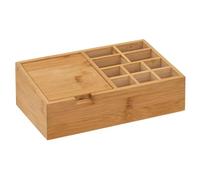 Five - Organiseur de Salle de Bain Rangement Maquillage 10 Compartiments en Bambou et Couvercle Miroir